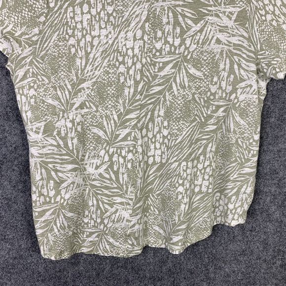 Christian Siriano 100% Linen Leaf Print Top Short Sleeve Sz 1X Asymmetrical Hem - Picture 9 of 9